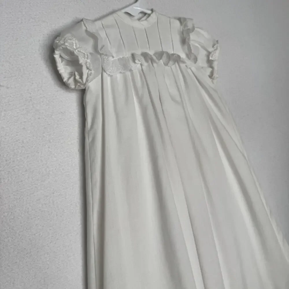 Vintage 1970s Handmade Christening Baptism Gown Lace Heirloom Baby 6-12M